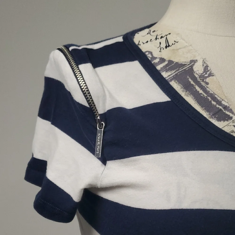 Michael Kors Blue and White Fitted Short Sleeve T-Shirt - Picture 2 of 7